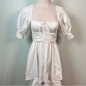 For Love & Lemons Carey Mini White Puff Sleeve Dress Size Small
